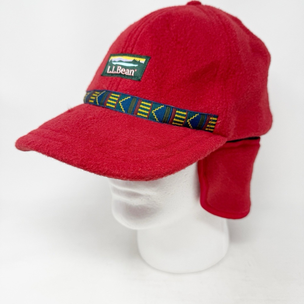 LL Bean Mountain Classic Hat Men's L Red Fleece Aztec Belt Adjustable Ear Flap